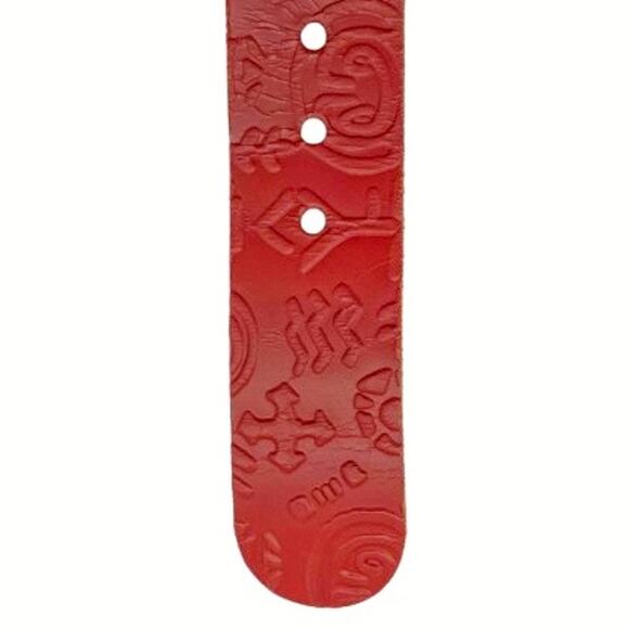 Vintage French Red Tooled Leather Belt w/ Sculptural Silver Buckle & Keeper 80s - Picture 10 of 14